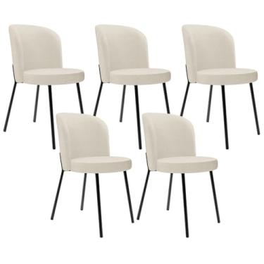 Imagem de Kit 5 Cadeiras Sala de Jantar Estofada Gavi L02 Linho Champagne - Lyam Decor