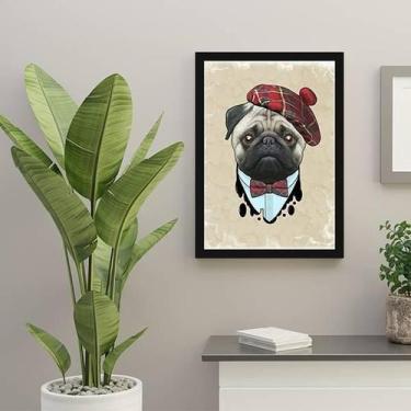 Imagem de Quadro Pug Boina 24X18Cm - Com Vidro - Madeira Preta - Quadros On-Line
