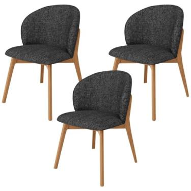 Imagem de Kit 03 Cadeiras de Jantar e Estar Living Estofada Mia L02 Linho Chumbo - Lyam Decor