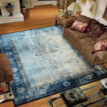 Imagem de Tapete para sala de estar com decoração retrô, fácil de limpar, ideal para sofá, mesas de centro e escritório. Lavável e ideal para pisos (6,5 x 13,1 pés (200 x 400 cm/BS9-sem fiapos-6)).