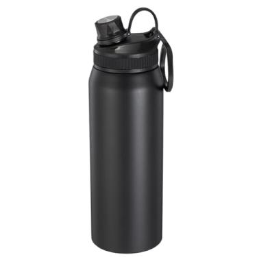 Imagem de Garrafa Térmica de Aço Inoxidável Preta, Design Moderno, Tampa Rosqueável com Alça, 800ml, Ideal para Água e Bebidas, Bico Rosqueável Antivazamento