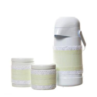 Imagem de Potes E Garrafa Com Capa Verde Quarto Bebê (Kit 3 Peças) - Potinho de 