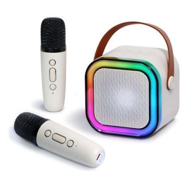 Imagem de Mini Karaokê Bluetooth 2 Microfones Led Portátil Festa Usb