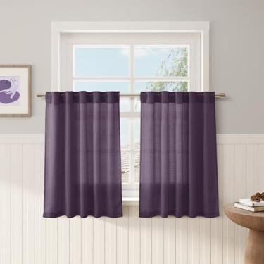 Imagem de Cortinas Plum Linen Cafe 91 cm de comprimento privacidade filtragem de luz semitransparente porta frontal pequena cortina traseira bolso haste cortinas curtas plissadas para banheiro cozinha porão RV