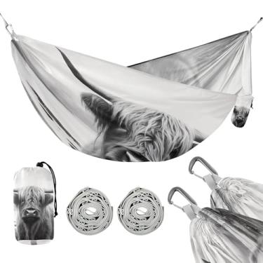 Imagem de ATTX Rede engraçada para acampamento de vaca Highland – Redes leves e portáteis, capacidade de 150 kg para uso interno, caminhadas, mochilão, viagens, quintal, praia (415)