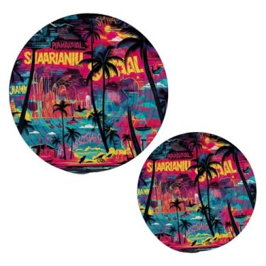 Imagem de Blueangle 2 peças de suporte de panela de palmeiras tropicais - conjunto de pegadores de panela de tecido redondo - almofadas quentes trançadas de algodão - porta-copos - tapetes de mesa para cozinhar