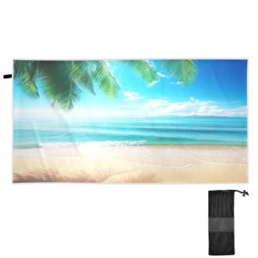 Imagem de Blueangle Toalha de praia Sea Beach Palm Tree - Toalhas de viagem compactas e leves - Toalha de secagem rápida super absorvente para natação, acampamento e férias (500)
