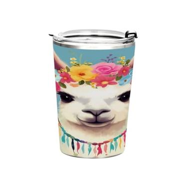Imagem de Blueangle Copo de 340 g com tampa e canudo, copo de café com água isolada a vácuo de aço inoxidável, caneca de viagem de alpaca copo térmico para bebidas quentes e frias (333)