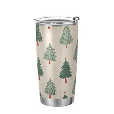 Imagem de KEEPREAL Copo de árvore de Natal de aço inoxidável com tampa, frasco de viagem de parede dupla isolado a vácuo de 590 ml para bebidas quentes e frias, copo de gelo de café #516