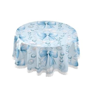 Imagem de SEHANY Toalha de mesa redonda com laço azul aquarela, 152 cm, tecido lavável sem rugas, toalha de mesa redonda com renda decorativa para restaurante, casamento, acampamento, festa Fiesta Cinco de Mayo