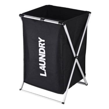 Imagem de Cesto Roupa Suja Cromado Desmontavel Organizador Lavanderia Multiuso Banheiro Guarda Tu...