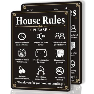 Imagem de Smeryl Placas de regras de casa para aluguel de férias, placas de 25,4 x 17,8 cm, para casa, hotel ou quarto, suporte autoadesivo, acrílico grosso, fácil de instalar, pacote com 2