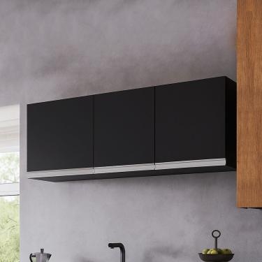 Imagem de Armário Cozinha Aéreo 120cm 3 Portas Leticia A01 - D'rossi Cor Preto