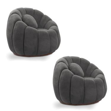 Imagem de Kit 02 Poltronas Decorativa Orgânica Para Sala Cloud Bouclê Cinza Escuro E03 - D'rossi