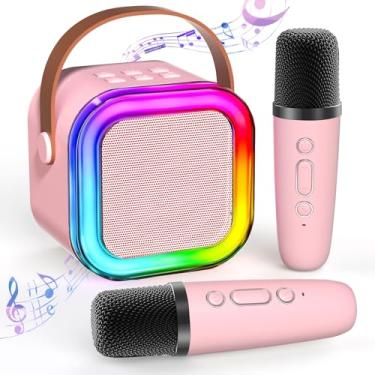 Imagem de TAEMVV Mini Máquina De Karaokê Para Crianças E Adultos, Alto-Falante De Karaokê Bluetooth Portátil Com 2 Microfones Sem Fio E Luzes Led Coloridas, Festa De Aniversário Em Casa Para Meninas/Meninos D