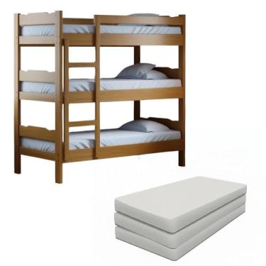 Imagem de Treliche com 3 Colchões Solteiro em Madeira Maciça Reforçada