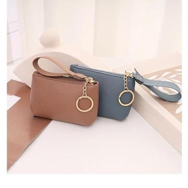 Imagem de Carteira de pulso texturizada, mini porta-moedas com alça removível, bolsa portátil compacta, Caqui