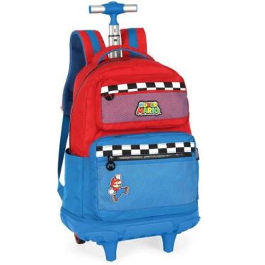 Imagem de Mochila de Rodinha e Costas Super Mar io Premium Azul Luxcel