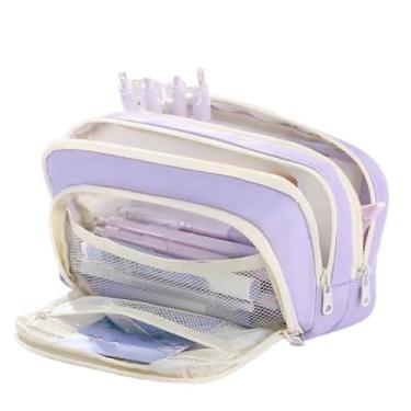 Imagem de Estojos com compartimentos，Estojos de grande capacidade，Estojo Escolar De Lápis De Papelaria Armazenamento Portátil De Grande Capacidade(Lilás)