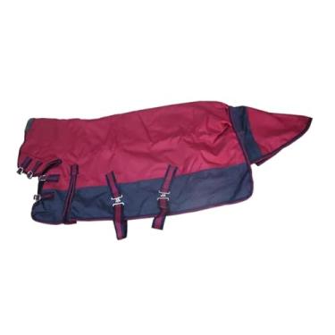 Imagem de YIJU Manta de inverno para cavalos, confeccionada em tecido Oxford 600D, acolchoada, ao frio e à água. Ideal para atividades equestres, Burgundy Navy Blue L