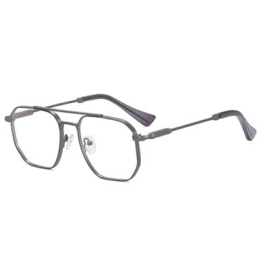 Imagem de Óculos de sol masculinos estilo executivo retrô com armação dupla de metal (cinza-escuro transparente)