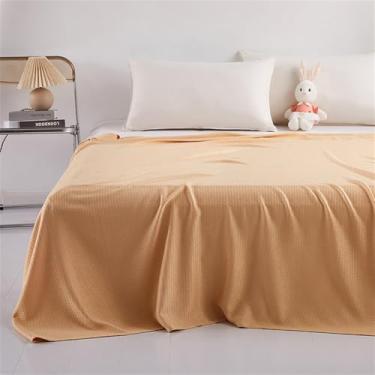 Imagem de Colcha de fibra de bambu ar condicionado grade de diamante fino leve respirável cobertor de verão macio amigo da pele edredom de verão, bronzeado claro, 150 x 200 cm