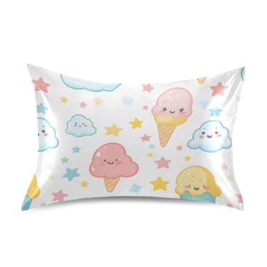 Imagem de xigua Fronha de cetim de sorvete para cabelo e pele lavável à máquina, antiderrapante, refrescante, almofada queen com fecho de envelope, 50,8 cm x 76,2 cm