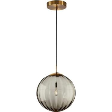 Imagem de Luminária pendente estilo meados do século XX, modelo globo, mini vintage, em vidro cinza fumê, com 1 lâmpada, ideal para ilha de cozinha em estilo fazenda (cinza fumê - 7,9).