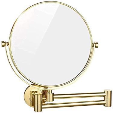Imagem de LMJYU Espelho de penteadeira, espelho de maquiagem montado na parede com ampliação de 10x, espelho de ampliação dupla face de 20 cm, espelho cosmético de barbear para banheiro dourado
