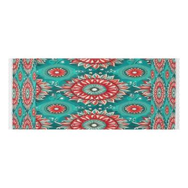 Imagem de Wassud Capas de lavadora e secadora de azulejos vermelhos e azul-petróleo, protetor de lavadora com sacos de armazenamento, capa de geladeira à prova de poeira com bolsos para lavanderia doméstica