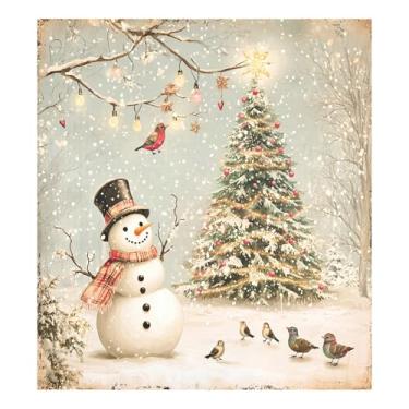 Imagem de STAYTOP Capa magnética para máquina de lavar louça, boneco de neve, pássaros e árvore de Natal, 58 x 66 cm, capa decorativa para geladeira para porta frontal, adesivo, máquina de lavar, painel de