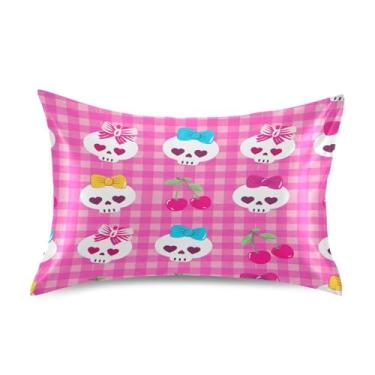 Imagem de Wassud Fronha de cetim com caveiras de cereja branca para cabelo e pele fronhas de seda lisa tamanho padrão capas de travesseiro respiráveis com fecho de envelope