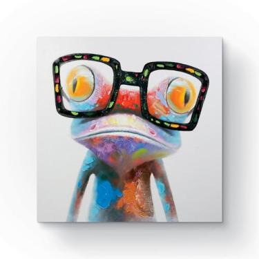 Imagem de Quadro Decorativo Moderno Sapo de Óculos, Arte Abstrata Colorida em Canvas, 70x70 cm, Pintura Contemporânea para Decoração