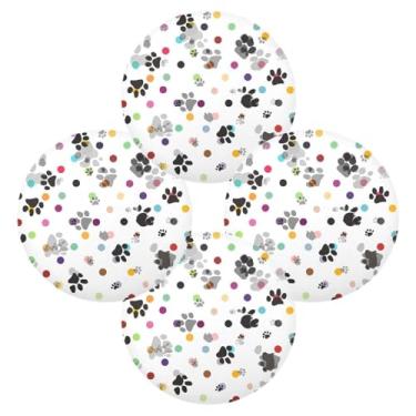 Imagem de Wassud Jogo americano de mesa redondo para cozinha e jantar, conjunto de 4 tapetes de mesa laváveis com estampa de pata preta, resistente ao calor, 39 cm