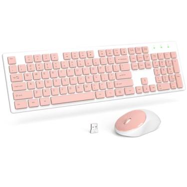 Imagem de Teclado e mouse sem fio, Trueque Silent 2,4 GHz, combo de mouse USB sem fio, tamanho completo, bateria de longa duração, sem atrasos para computador, laptop, PC