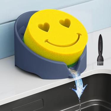 Imagem de NiHome Suporte de esponja de silicone compatível com esponjas Scrub Daddy Mommy para cozinha e banheiro, organizador de drenagem automática, comporta várias esponjas e ferramentas de limpeza, grau