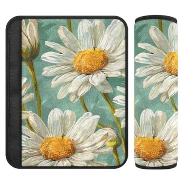 Imagem de Burbuja Capa para cinto de segurança de carro Daisy Flowers Protetor de cinto de segurança de carro macio confortável para alça de ombro de assento de carro, 1 par pequeno