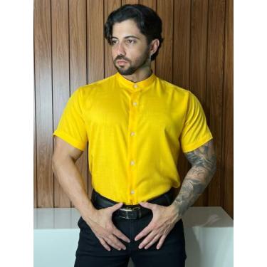 Imagem de Camisa Social Gola Padre Masculina Slim Manga Curta - Mitchelgutto, Am
