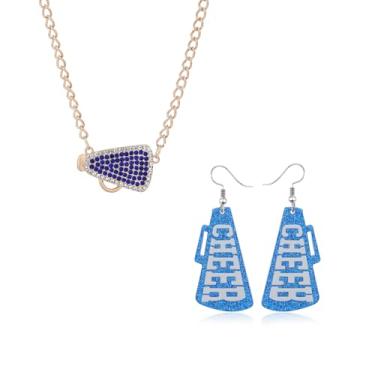 Imagem de QLUYCKW Conjunto de colar de líder de torcida para mulheres delicados ginastica megafone pingente colar com pingente de megafone glitter CHEER brincos de acrílico esportes de equipe joias, Medium