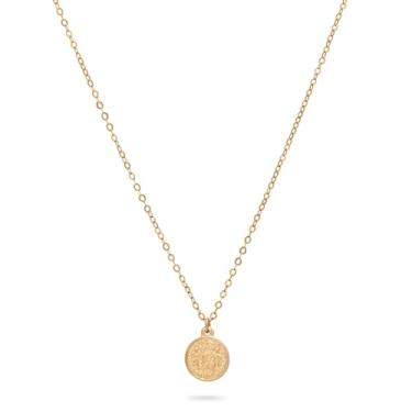 Imagem de Annika Bella Joias medalhão – Colar simples de moeda dupla face, colares de ouro/prata, corrente italiana hipoalergênica para mulheres, joias delicadas minimalistas, 18"+2", Metal, Sem Pedra Preciosa