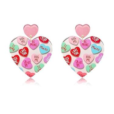 Imagem de coadipress Brincos de coração de acrílico para mulheres, exclusivos, leves, geométricos, de resina geométrica, três brincos com pingente de coração rosa, Medium, Acrílico, Sem pedra preciosa