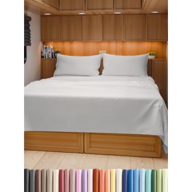Imagem de Jogo de lençol Queen curto para trailer, 152 x 180 cm, 4 peças, para trailers, trailers, campistas, para colchões de 20 a 25 cm - ultramacio, respirável e refrescante - Roupa de cama de luxo - cinza