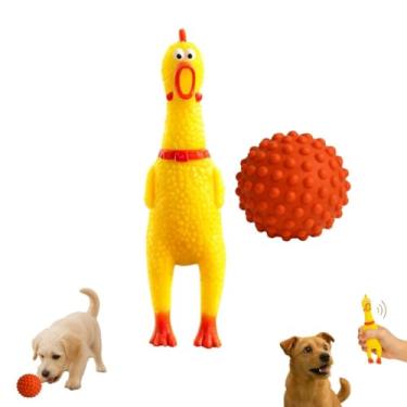 Imagem de Kit 2 Brinquedo Cachorro Bola Cravo Massageadora Galinha Borracha Apito Pet Cães Pequeno Médio Porte Resistente Seguro Divertido Interativo (Laranja)