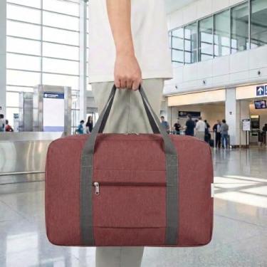 Imagem de Bolsa de viagem leve e dobrável – Mala de mão compacta para viagens noturnas, bolsa unissex para fim de semana, Vermelho, Esportes