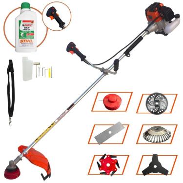 Imagem de Roçadeira Profissional Import Way IWRGM2T5X163 À Gasolina 63cc 3HP de Potência Alta Rotação Com Carretel Nylon + Kit 6 Opções de Cortes + Óleo Stihl