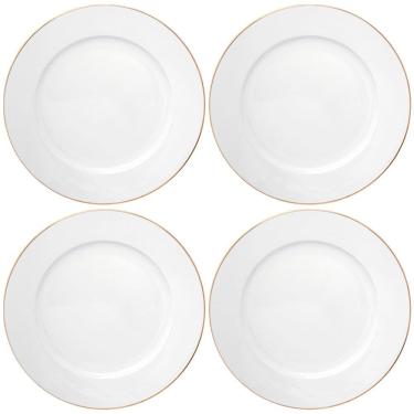 Imagem de Jogo de Pratos de Sobremesa Porcelana Royal Branco Fio de Ouro 20cm 4 peças - Hauskraft