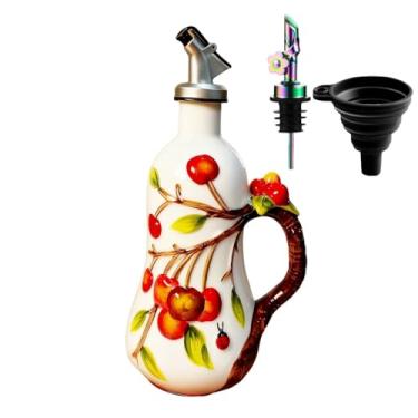 Imagem de Dispensador de garrafa de azeite de oliva de cerâmica pintada à mão de 510 g para cozinha, garrafa de óleo e vinagre, garrafa de tempero com bocal de aço inoxidável, recipiente de óleo de 540 ml com