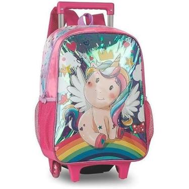 Imagem de Mochila de Rodinhas Unicórnio Infantil 14L – Mochila Escolar com Alça Retrátil, Costas e Mão, Resistente em Poliéster