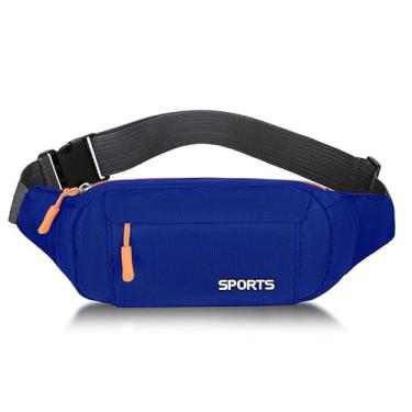 Imagem de Pochete esportiva para homens e mulheres, pochete grande, bolsa transversal de cintura respirável, grande capacidade com vários bolsos para viajar, fazer compras e correr, Azul, 12.6 x 1.6 x 5.1