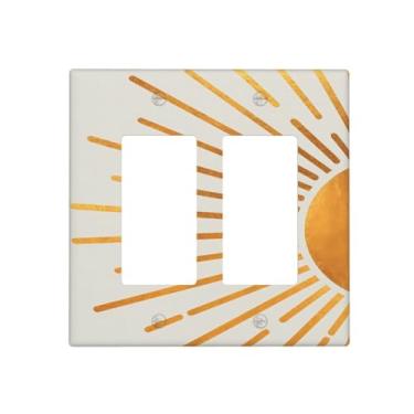 Imagem de LWDZLHD Meados do Século Boho Ouro Sol Nascer do Sol Capa Decorativa 2 Gang Duplo Rocker Placa de Parede Placa Elétrica Placa Frontal para Cozinha Banheiro Quarto Decoração 11,7 cm x 11,4 cm